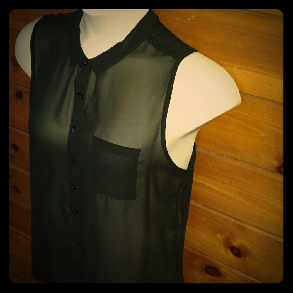 Sheer sleeveless button down shirt